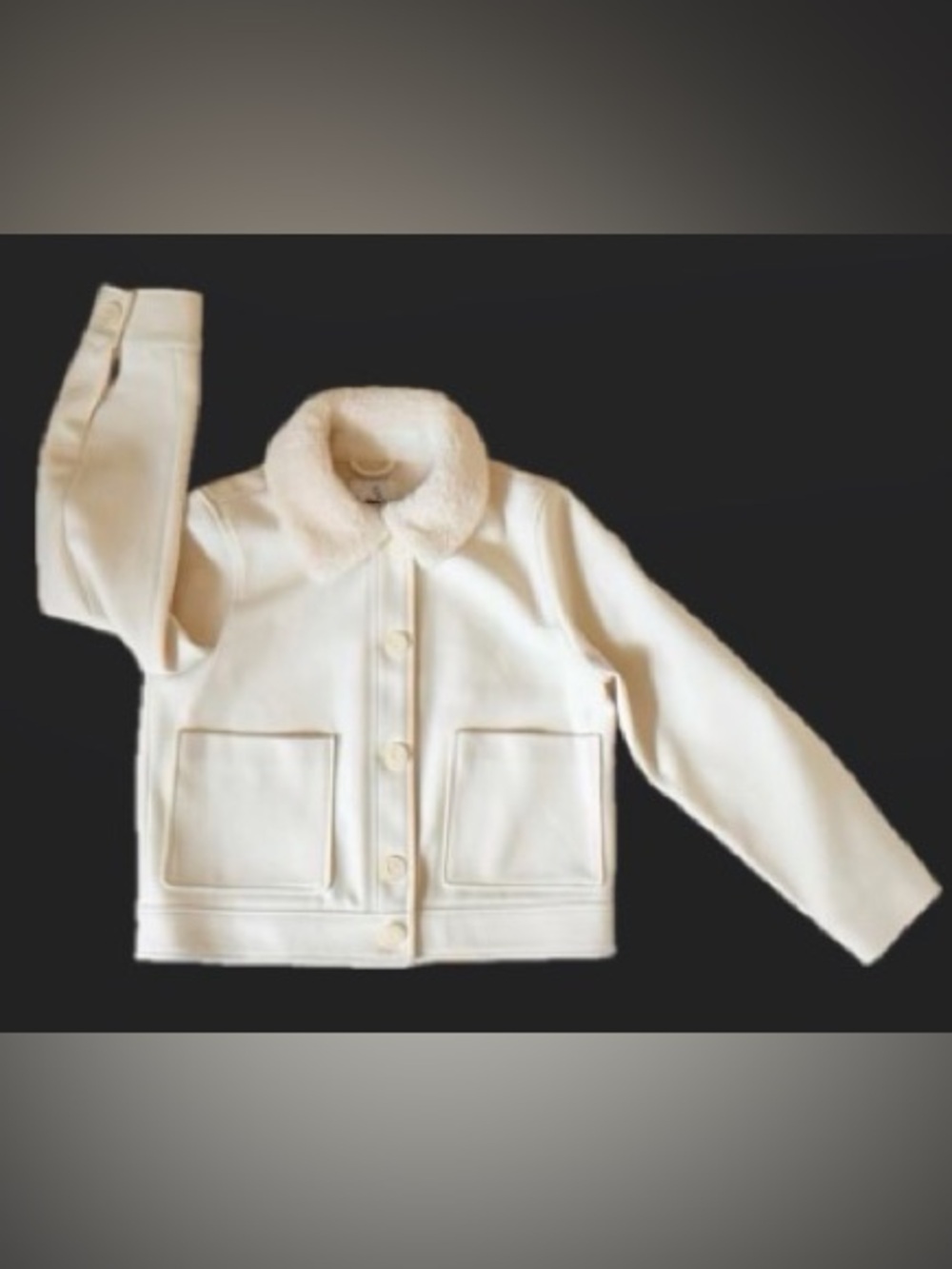 NWT Sam Edelman White Faux Fur Shearling  Collar Trim Short Jacket Cream M - Picture 14 of 14